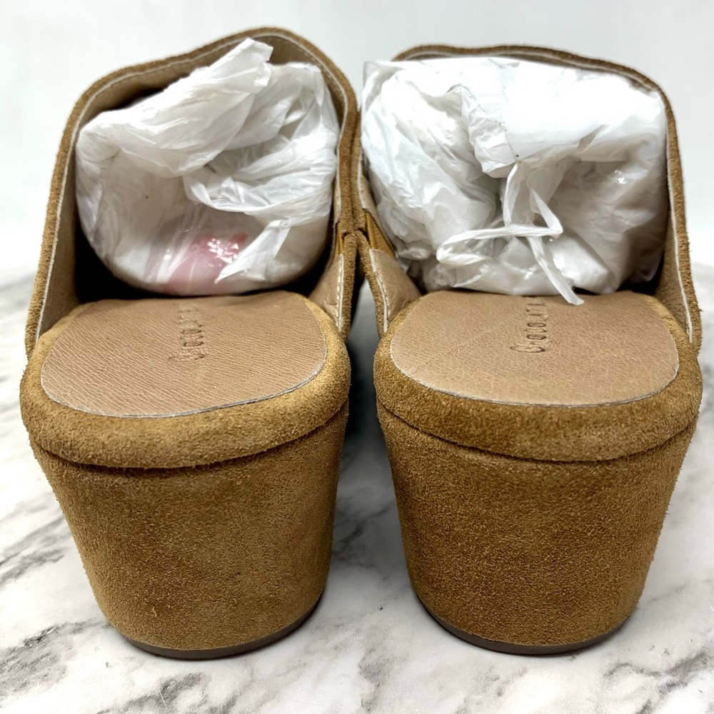 Chocolat Blu Yoana Brown Suede Peep Toe Wedge Mules 7 Bohemian Lagenlook Classic - Picture 5 of 16